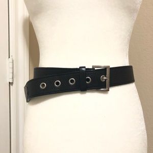 Prada Black Pebbled Leather Belt w/Grommet Holes
